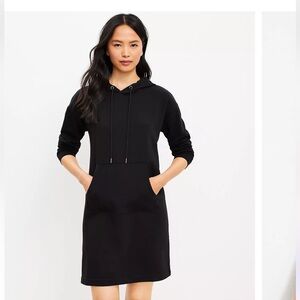LOFT Lou & Grey Cozy Cotton Terry Hoodie Dress Small Black